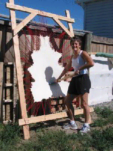 Softening a braintan hide.